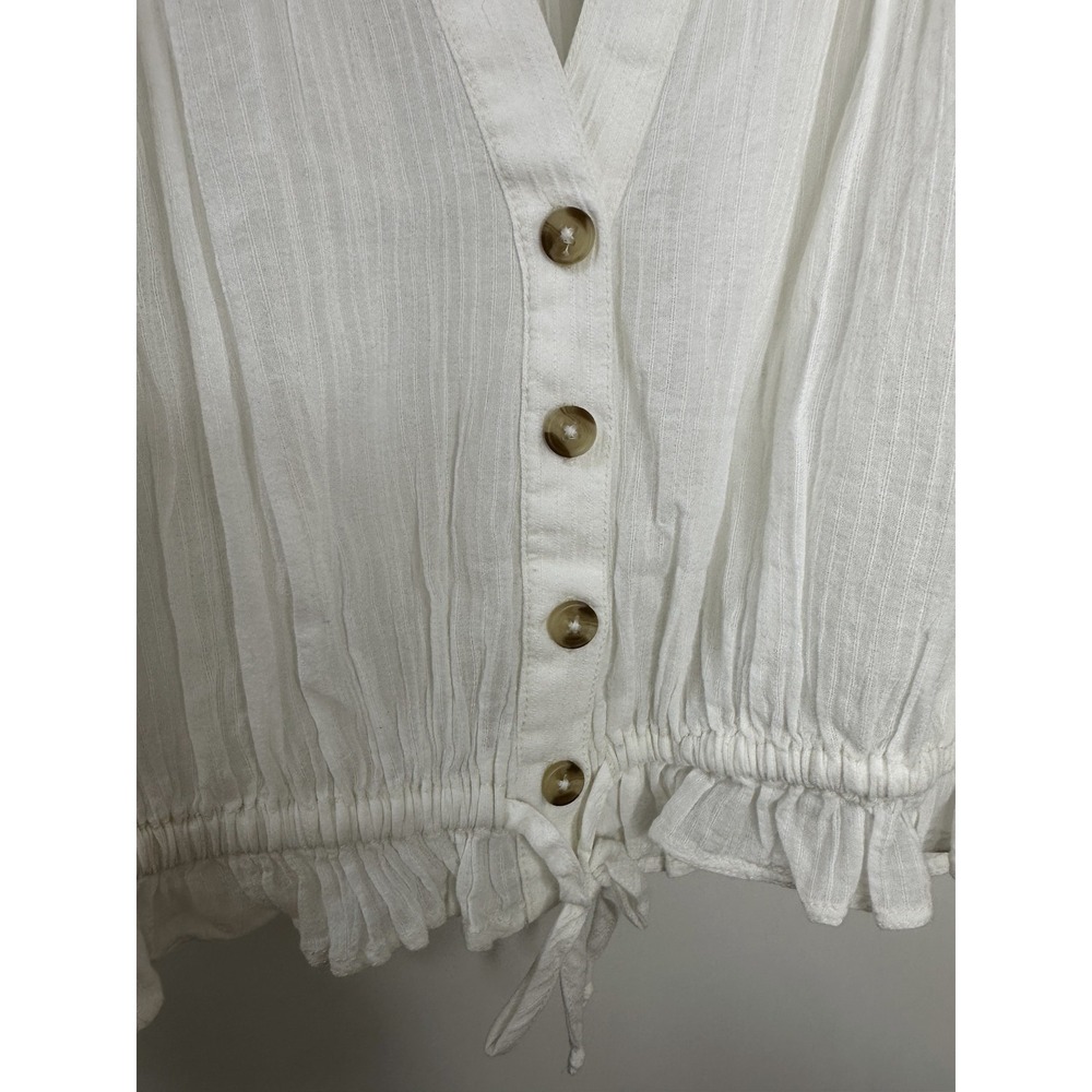 NEW Free People Little Cloud Button-Up Crop Top V-Neck Short Sleeve Sheer XS - Picture 3 of 14